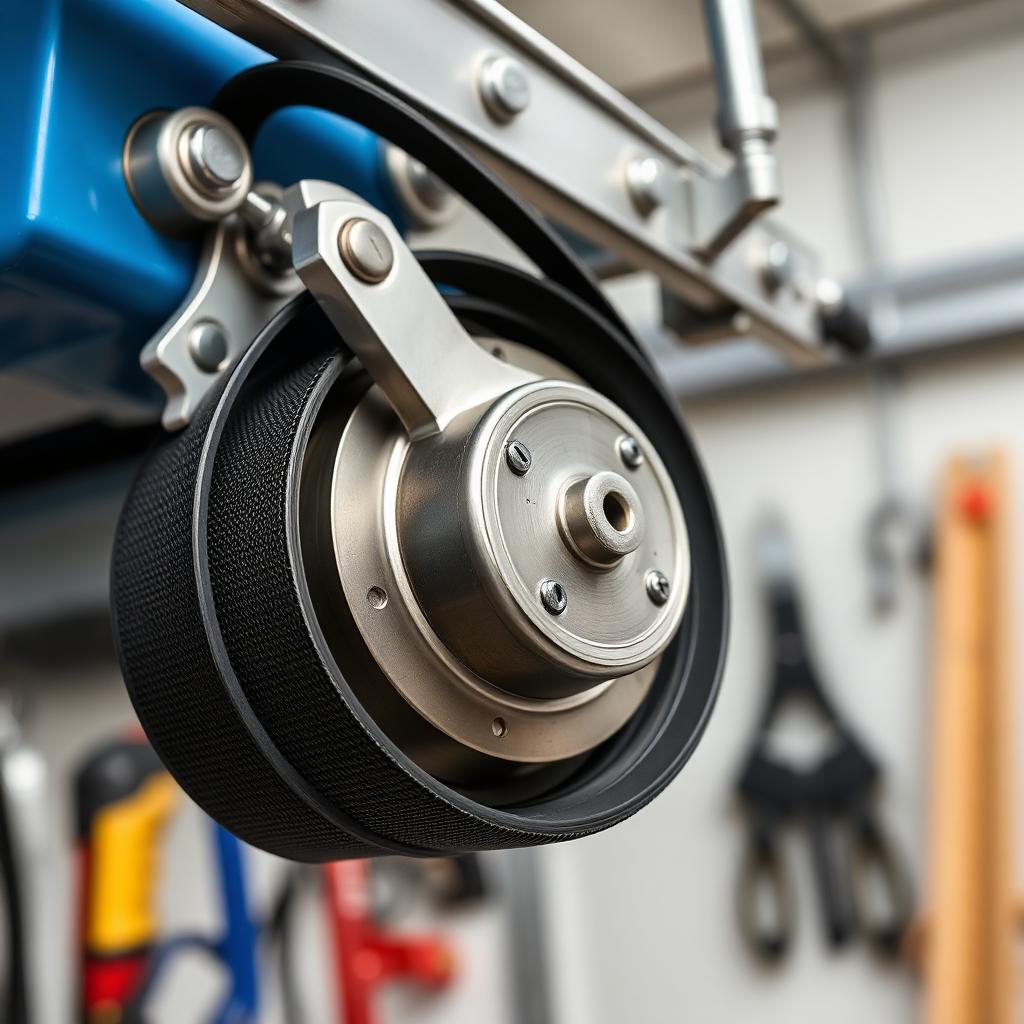 Professional technician replacing a garage door belt drive system