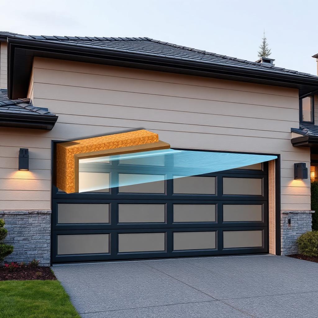Cross-section of insulated garage door showing polyurethane insulation layers